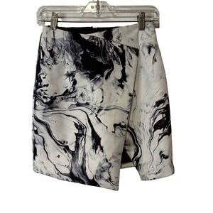 Keepsake The Label Black White Marble Print‎ Wrap Mini Skirt Small Formal Event